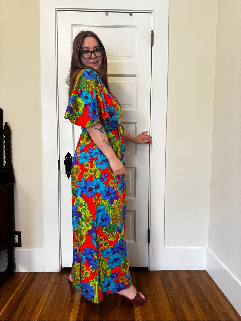 70s Vintage Hawaiian Tops Neon Floral Honeymoon Set - Picture 2 of 12